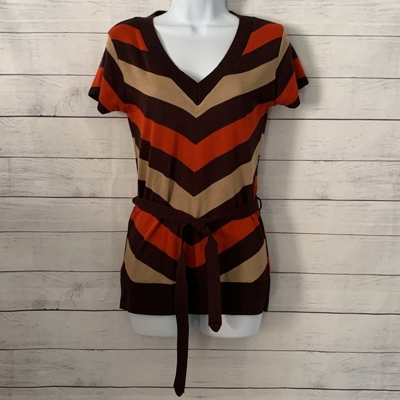 Vintage Striped V-Neck Capped Sleeve Sweater - Picture 2 of 8